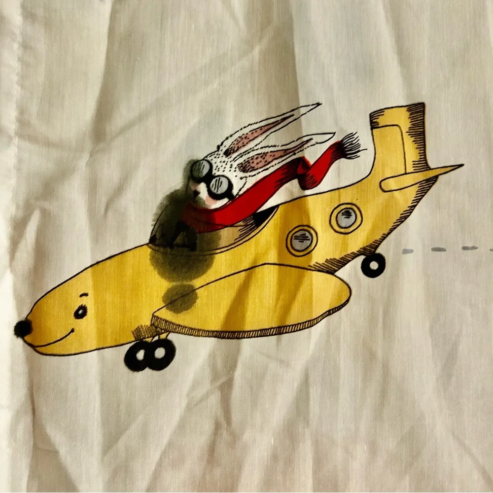 IKEA FLYGNING Curtain Panel Vintage 1999 Bunny In Plane 47” Width 97” Length